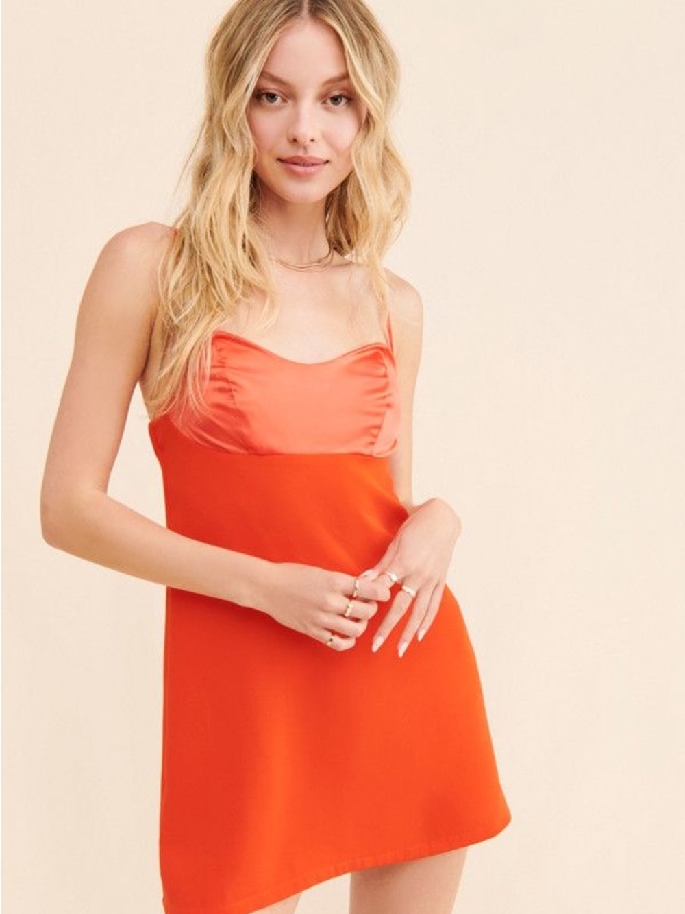 Free People Mila Mini Dress Tiger Lilly Satin-Trim Mini Slip Dress Orange SP